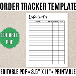 Order Form Tracker Editable, Order Status, Order Tracker Printable, Order History - Editable PDF