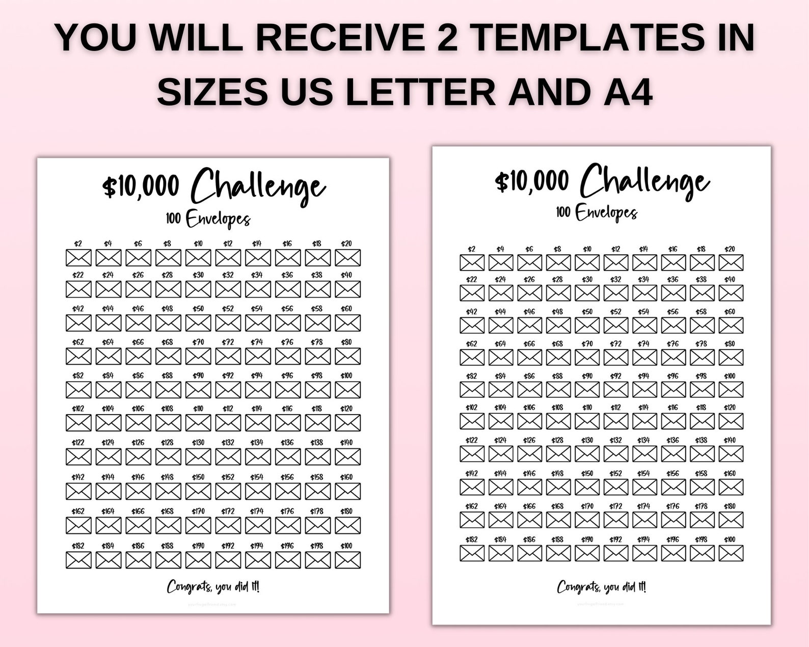 10k 100 Envelope Challenge Printable 10000 Savings Tracker - Etsy