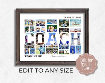 Bearbeitbare Coach-Fotocollage, anpassbares Teamcoach-Geschenk, Cheer-Teamgeschenk - kostenlos in Canva bearbeiten
