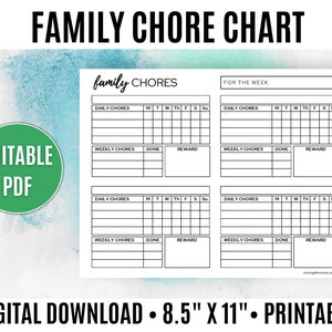 Chore Chart for Kids, Chore Chart Printable, Weekly Chore Chart, Chore List, Family Chore Chart - Editable PDF C001