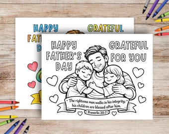 Father's Day Coloring Page, Bible Activity, Sunday School Activity, Children's Ministry, Proverbs 20:7, Religious Fathers Day