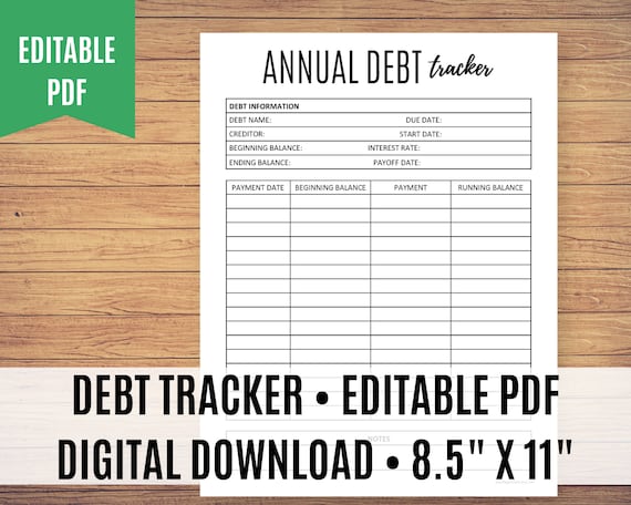 Debt Tracker Printable, Debt Payoff, Debt Free Chart, Debt Planner - Editable PDF