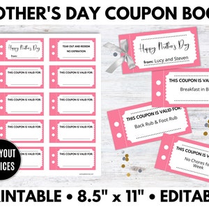 Mother's Day Coupon Book, Personalized Gifts for Mom, Printable Coupon Book Template, Printable Coupons - Editable PDF