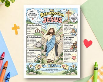 The Resurrection of Jesus Coloring Page, Easter Story, Bible Study Activity, Sunday School Activity, Children's Ministry, New Testament