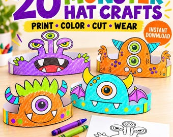 Halloween Coloring Craft, Halloween Paper Crown, Monster Party Favors, Halloween Party Favors, Classroom Party Activity