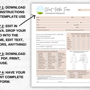 Massage-Intake-Formular, Massage-Einverständniserklärung, Masseur, Kosmetikerin Business Form, Anamnesken-Formular, Anpassen in Canva Bild 2