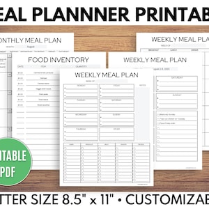 Meal Planner Template, Monthly Meal Planner Printable, Grocery List, Shopping List, Menu Planner Printable, Editable PDF image 1