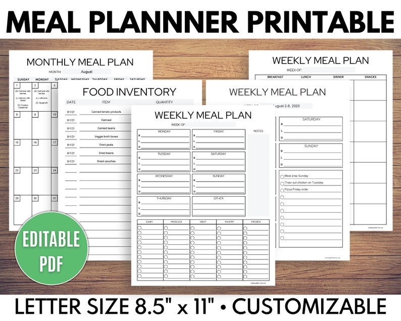 Meal Planner Template, Monthly Meal Planner Printable, Grocery List, Shopping List, Menu Planner Printable, Editable PDF image 1