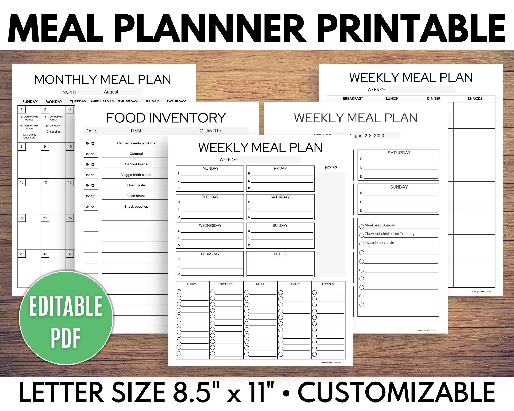 Meal Planner Template, Monthly Meal Planner Printable