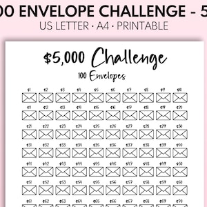 5k 100 Envelope Challenge Printable, 5,000 Savings Tracker, 5k Challenge, 100 Day Money Challenge