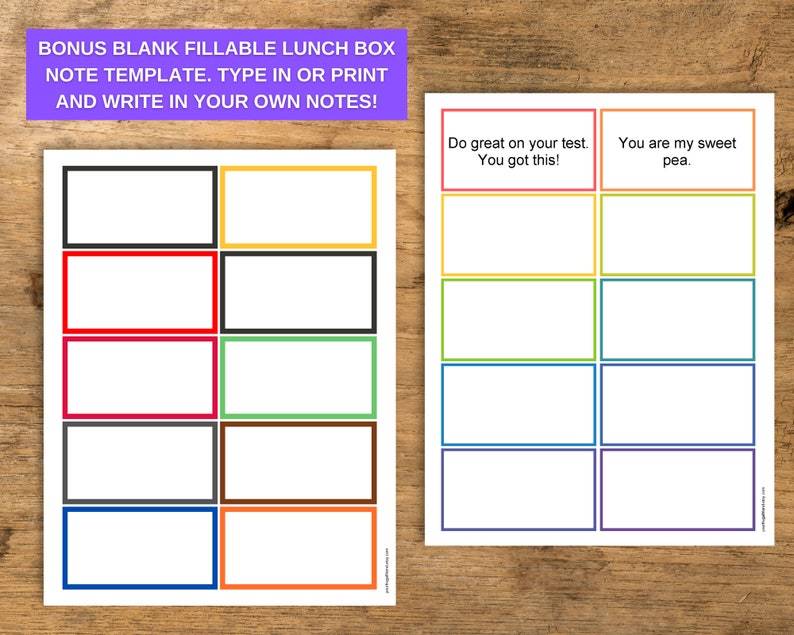 Lunch Box Notes for Kids, Lunchbox Notes, Lunchbox Note Templates ...