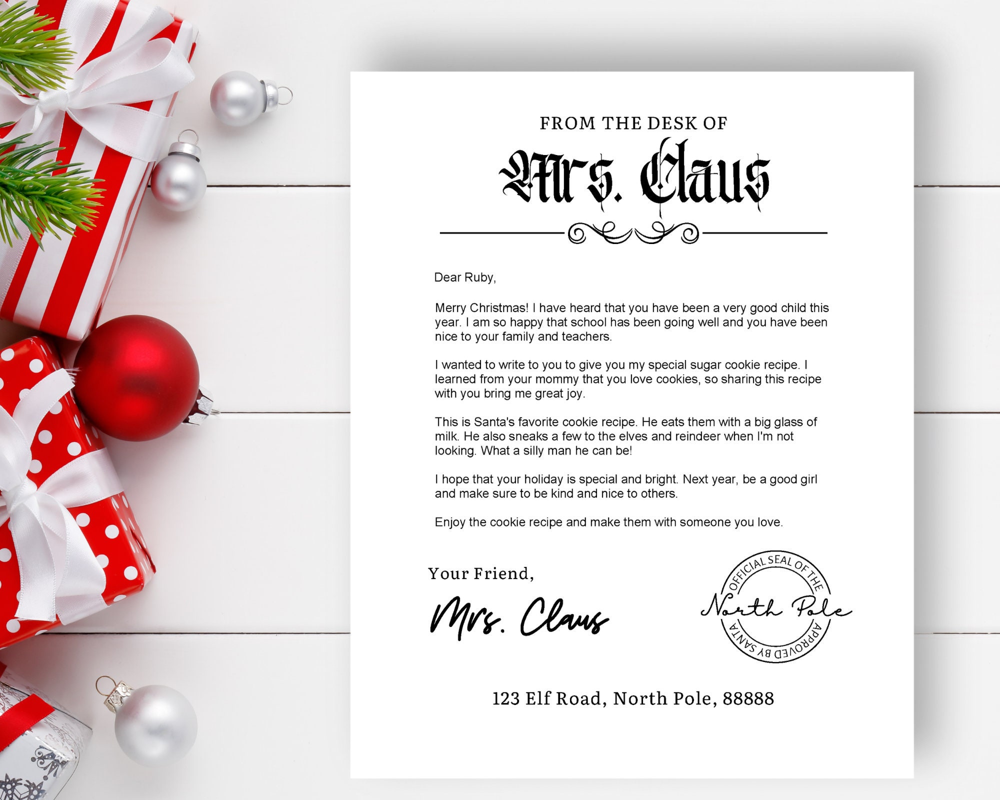 Letter From Mrs. Claus Editable Letter From Mrs Claus Mrs - Etsy Canada