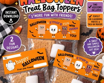 Retro Halloween Treat Tag, Boo Basket Tag, Smores Tags, S'mores Favor, Halloween Party Favors, Halloween Treat Bag Toppers Class Treats