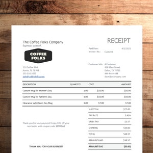 Receipt Template, Order Receipt, Excel, Google Sheets Calculations Done for You image 7