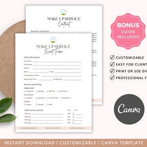 Editable Makeup Contract Template, Freelance Makeup Artist Contract, Makeup Artist, Makeup Contract Template, Editable Canva Template