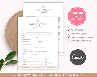 Editable Makeup Contract Template, Freelance Makeup Artist Contract, Makeup Artist, Makeup Contract Template, Editable Canva Template