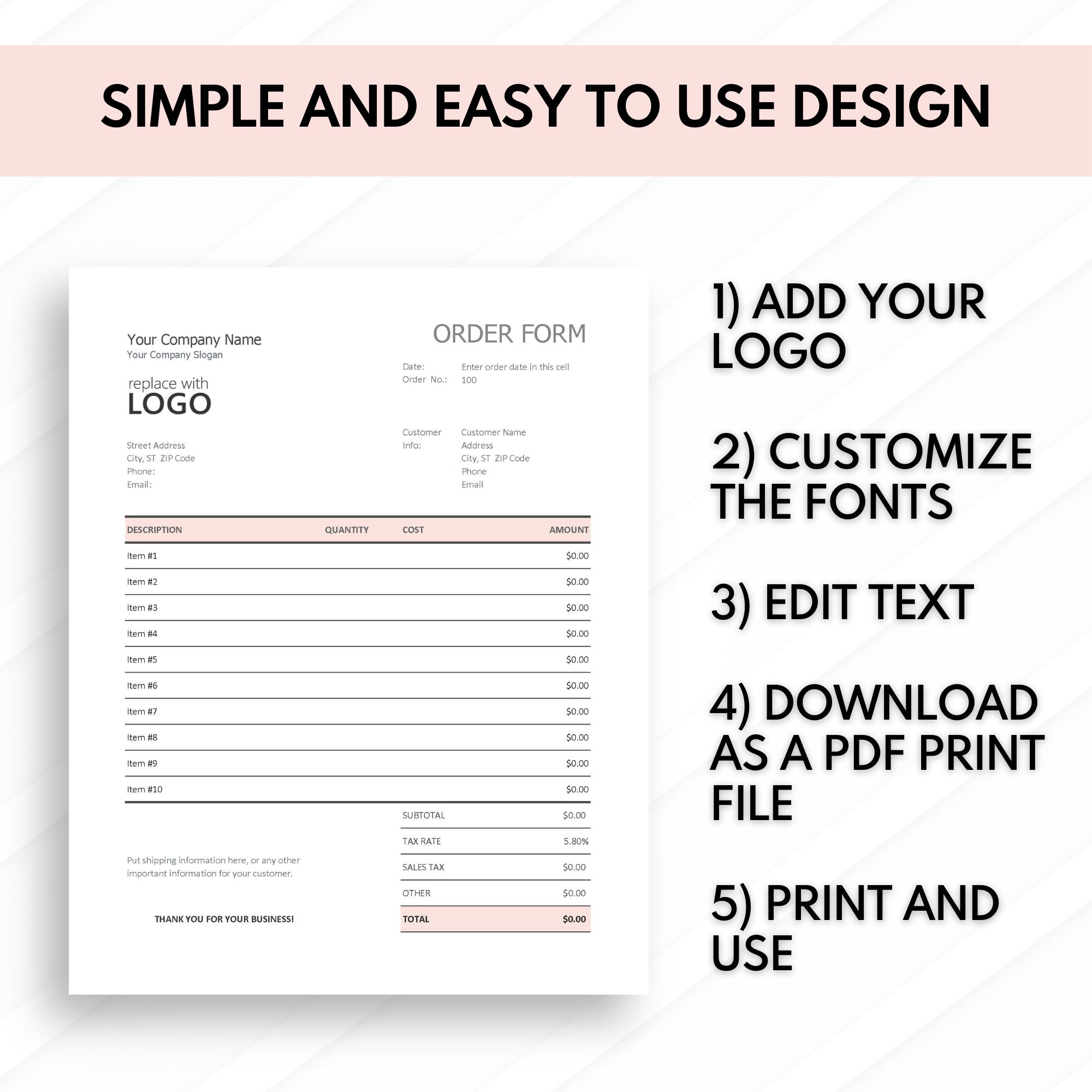 Order Form Template Order Form Excel Google Sheets - Etsy