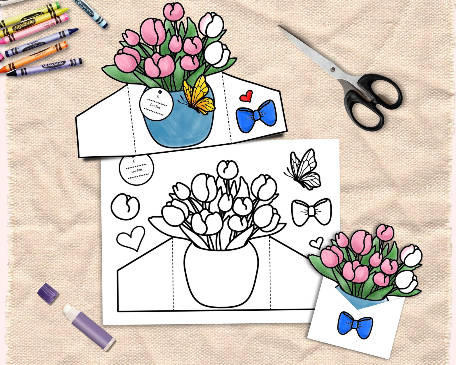 Mothers Day Coloring Card PDF, Mothers Day Card Printable, Tulip ...