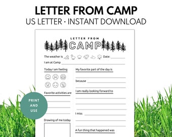 Letter From Camp, Summer Camp Activity, Pen Pal Letter, Snail Mail for Kids and Grandparents - Digital Download