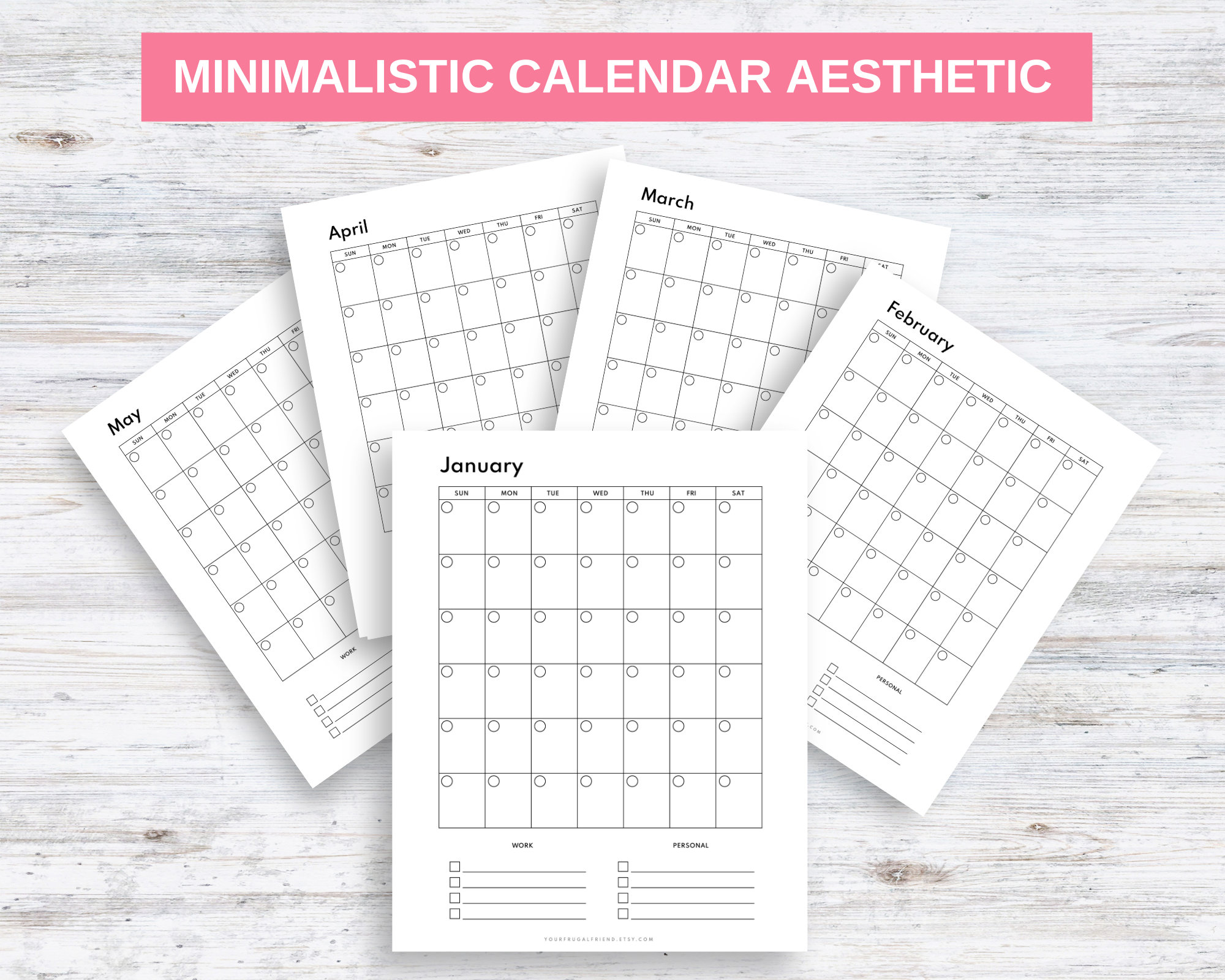 Undated Calendar Printable Perpetual Calendar Minimalist | Etsy