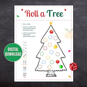 Roll a Christmas Tree Dice Game, Candy Dice Game - Printable PDF
