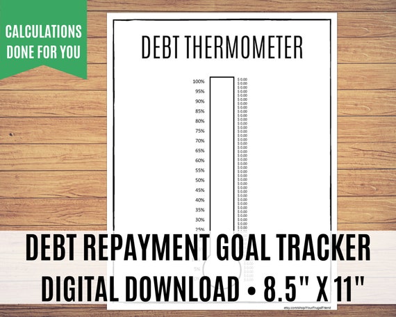 Debt Free Chart Printable, Debt Tracker, Debt Payoff Thermometer, Editable PDF - Calculations done for you!