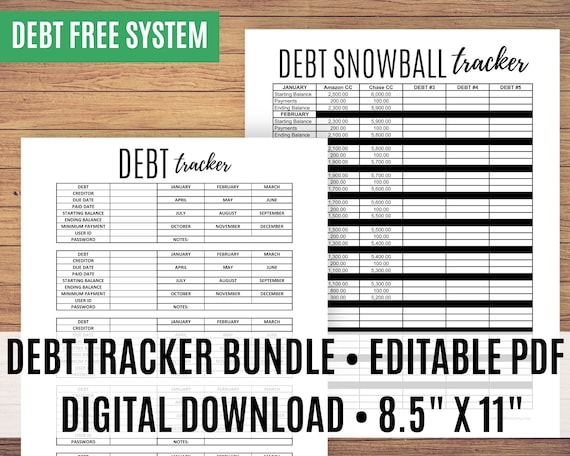Debt Tracker Printable, Monthly Debt Tracker, Debt Snowball Printable, Debt Free Chart, Debt Planner - Editable PDF