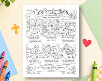 The Prodigal Son Coloring Page, Bible Study Activity, Sunday School Activity, Children's Ministry, New Testament, Story of Jesus