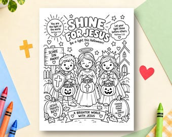 Christian Halloween Coloring Page, Bible Coloring, Bible Study Activity, Sunday School Activity, Children's Ministry, Homeschooling