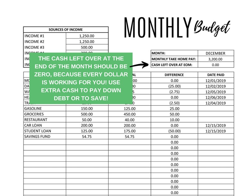 Printable Monthly Budget, Budget Template Printable, Zero Dollar Budget, Monthly Budget, Editable PDF Calculations done for you zdjęcie 3
