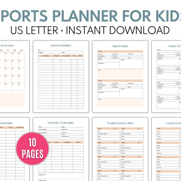Team Mom Planner, Kid's Sports Planner, Team Mom Binder - Instant Download