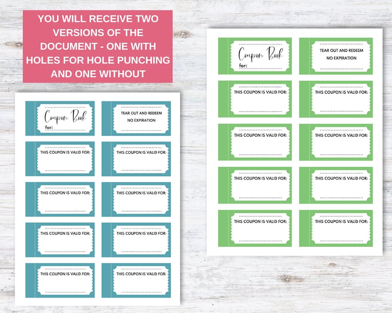Printable Coupon Book Template Coupon Book Blank Blank Etsy