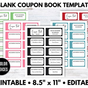 Editable Coupon Book Template, Customizable Coupon Book Blank, Blank Vouchers, Printable Coupons