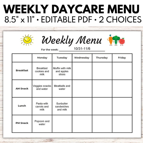Weekly Menu Planner Etsy