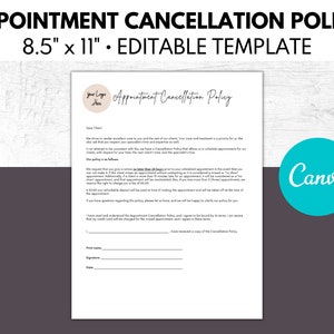 Editable Appointment Cancellation Policy, Cancellation Form, Cancellation Template, Customize in Canva