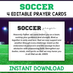 Bewerkbare voetbalgebedskaart, voetbaltekstkaarten, christelijke atleet - gratis bewerken in Canva!