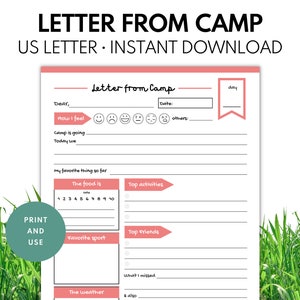 Carta del campamento, actividad del campamento de verano, carta de amigo por correspondencia, correo postal para niños y abuelos - Descarga digital