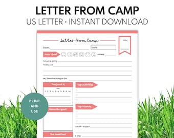 Letter From Camp, Summer Camp Activity, Pen Pal Letter, Snail Mail for Kids and Grandparents - Digital Download