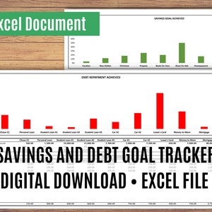 Hoja de cálculo de deuda, hoja de cálculo de Savings Tracker, hoja de cálculo de Excel, fondos de hundimiento, termómetro de objetivos, plantilla de hoja de cálculo