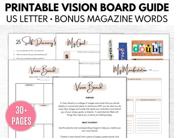 Printable Vision Board Guide, Vision Board Kit, Manifestation Journal, Vision Board Template, Printable PDF
