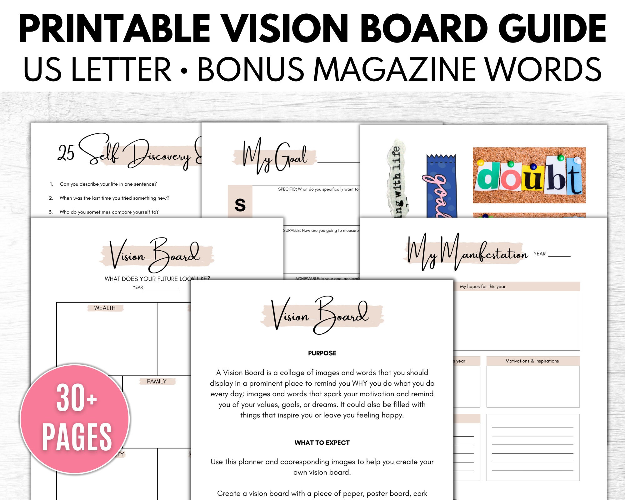 Printable Vision Board Kit, Vision Board Template, Digital Vision