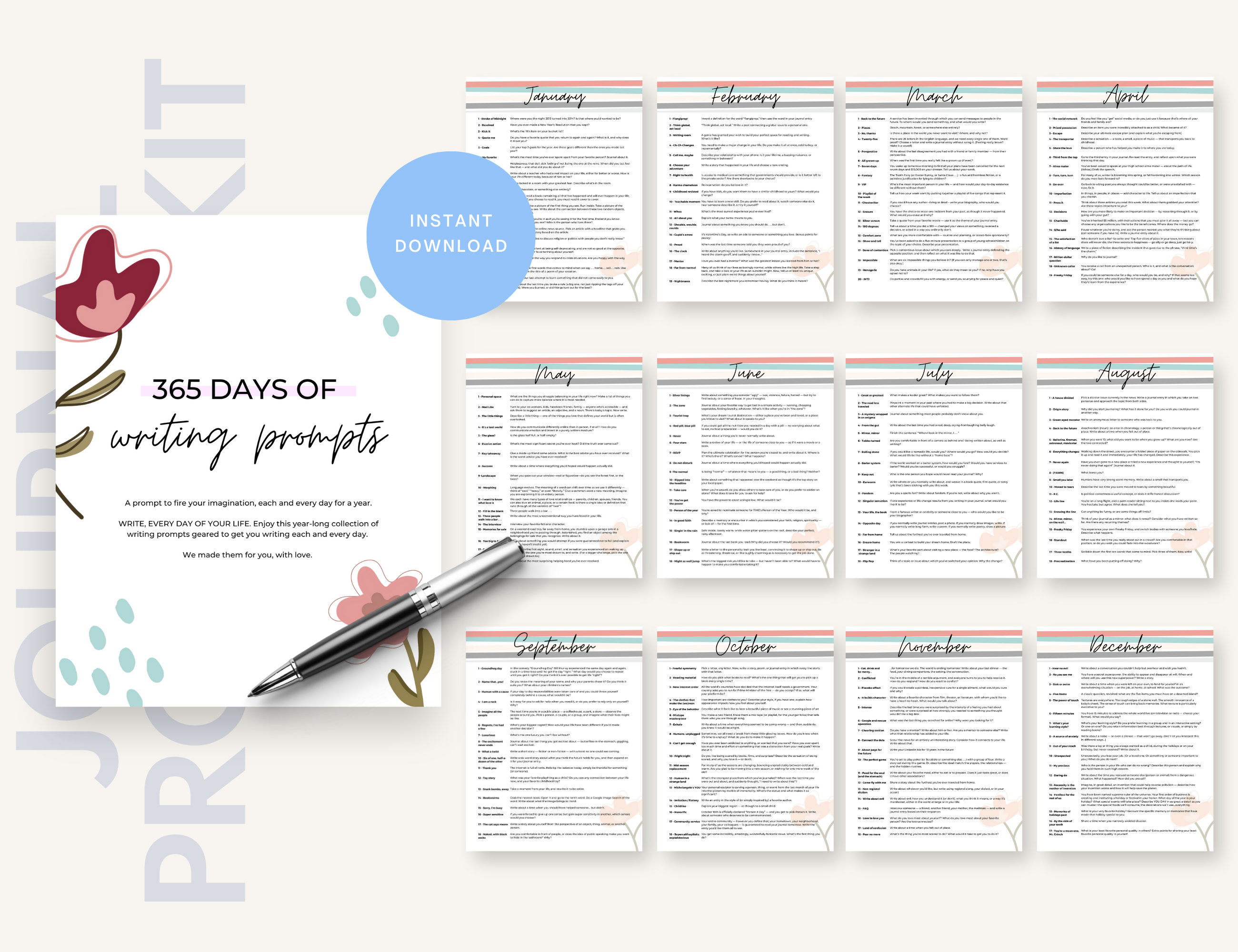 Guided Journal Prompts, 365 Journal Prompts, Daily Journaling, Mental Health