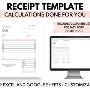 Receipt Template, Order Receipt, Excel, Google Sheets Calculations Done for You image 1