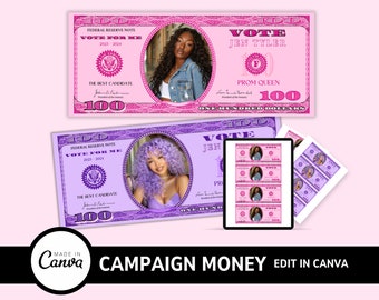 Editable Homecoming Campaign Money, Prom Queen, Money Template for Voting, Homecoming 100 bill, School Election, Class President