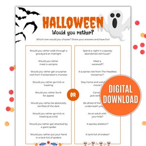 Halloween Would You Rather, Halloween Party Game, This or That, Halloween Game for Kids and Adults - Printable PDF