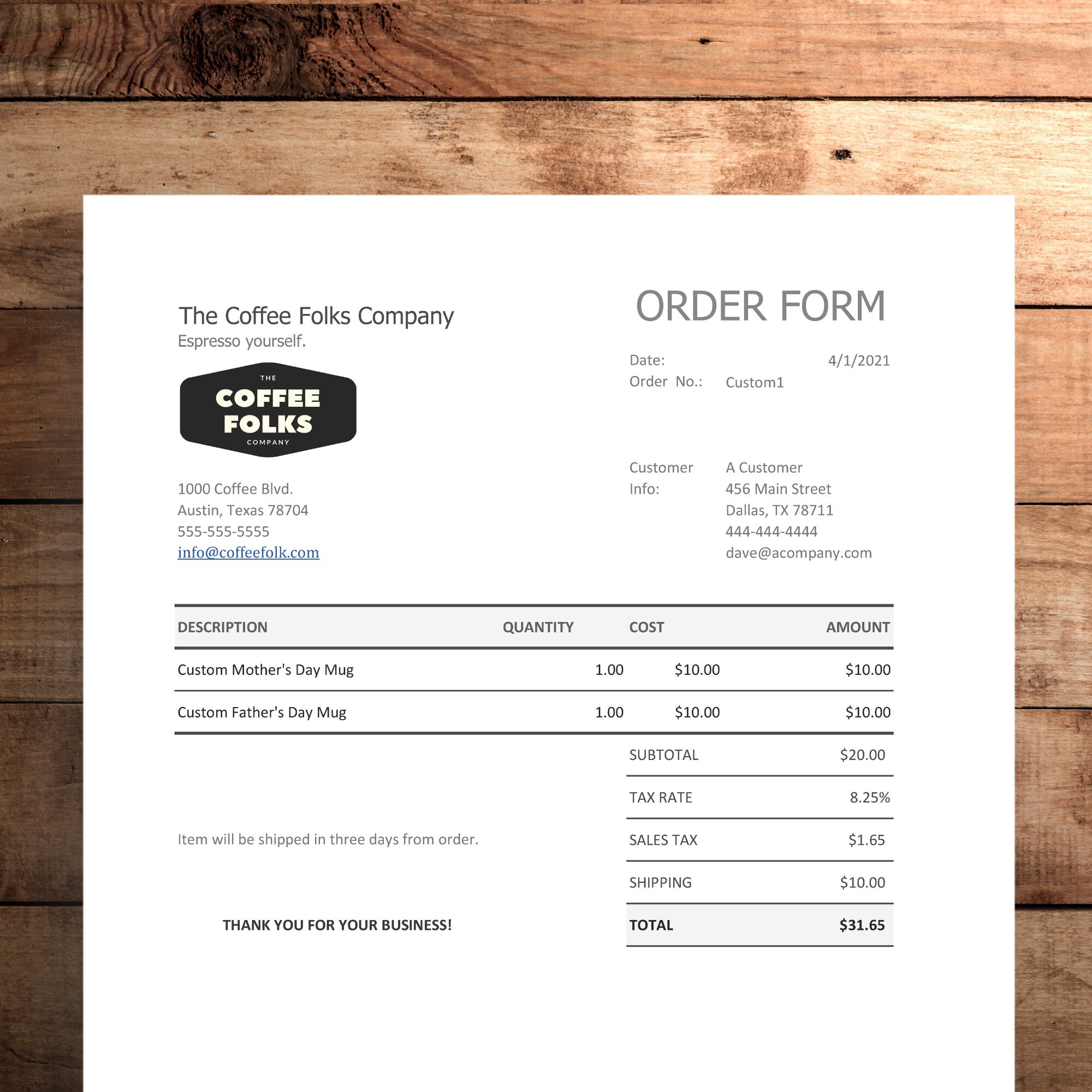 Order Form Template Excel, Business Forms, Invoice Template, Receipt ...