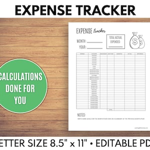 Expense Tracker, Expense Tracker Printable, Small Business Expense Tracker, Editierbare PDF - Berechnungen für Sie erledigt! Bild 1