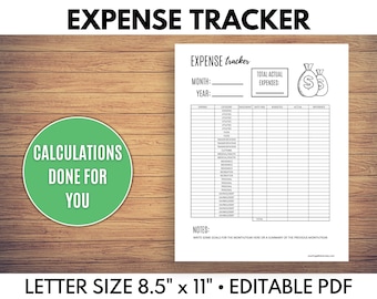 Expense Tracker, Expense Tracker Printable, Small Business Expense Tracker, Editable PDF - Calculations done for you!