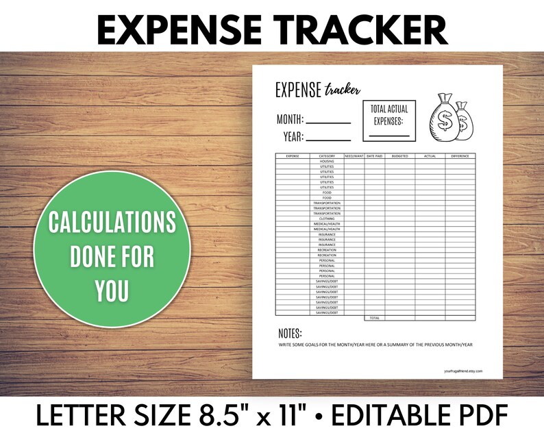 Expense Tracker, Expense Tracker Printable, Small Business Expense Tracker, Editierbare PDF - Berechnungen für Sie erledigt! Bild 1