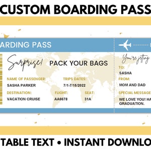 Custom Boarding Pass, Surprise Trip, Surprise Ticket, Boarding Pass Template - Editable PDF
